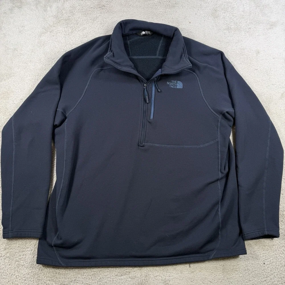The North Face Pullover Mens 2XL Navy 1/4 Zip Fleece Polartec Stretch Pocket